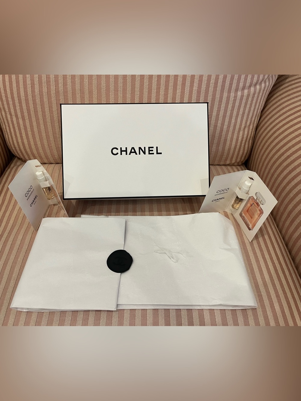 GWP CHANEL Gift Box, CHANEL Tissue Paper, Two Coco Perfume Samples